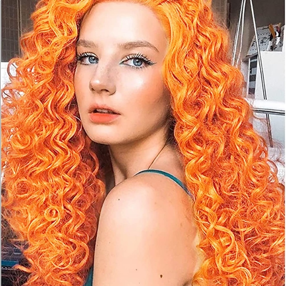 ♥️ 22” ORANGE KINKY CURLY LACE-FRONT FRONT WIG